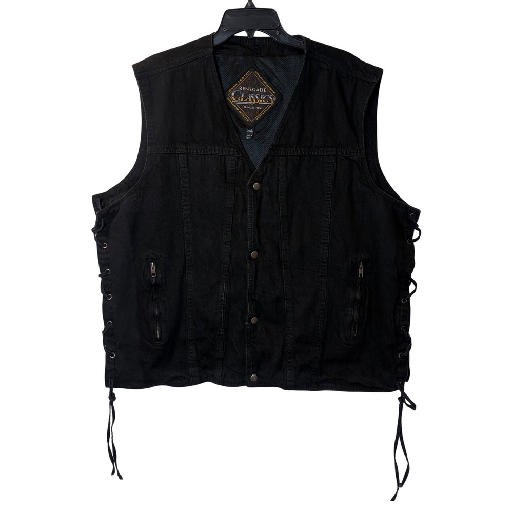Renegade Classics 5XL Black Denim Biker‎ Vest Side Lace Concealed Carry Pocket